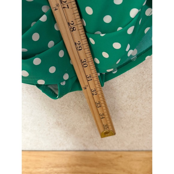 LL Bean Women's Green White Polka‎ Dot One Piece Swimsuit Size 14 UPF Vacation - Picture 2 of 5